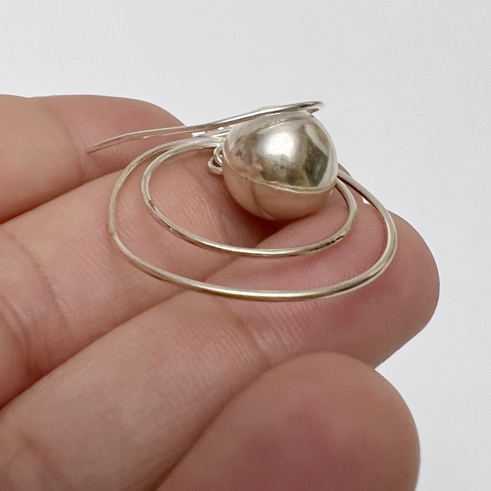 Vintage Sterling Silver 925 Orb Circle Drop Dangle Earrings - Picture 3 of 5